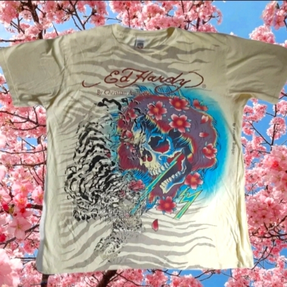 Other - 🌻SOLD🌻 Ed Hardy Men's XL Y2K 2000 Tiger Skull Cherry Blossom Graphic Tee